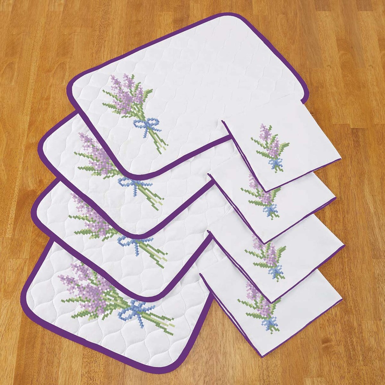 Herrschners Lovely Lavender Place Mats & Napkins Stamped Cross-Stitch